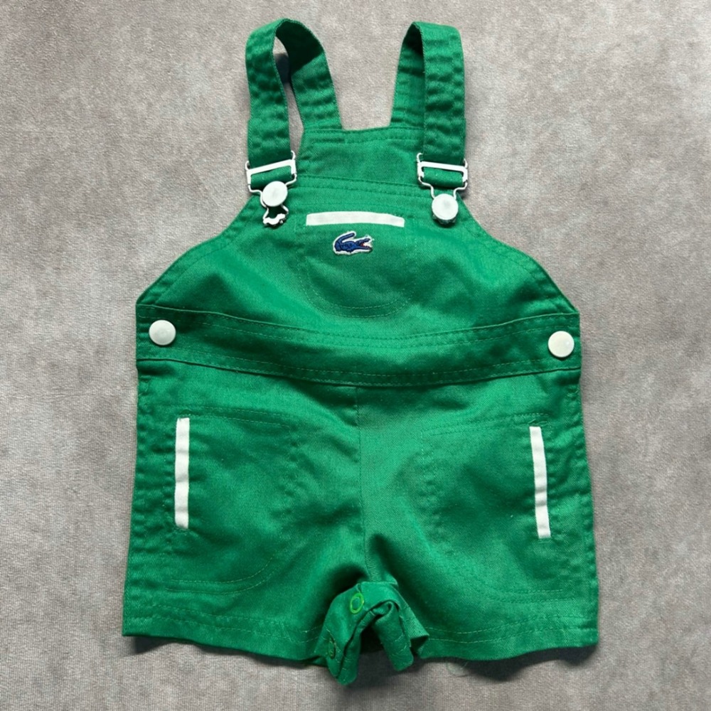 Vintage Izod Lacoste Green Baby Overalls Shortalls 9 Months preppy